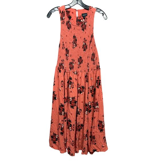 Torrid Coral Red Floral Smocked Midi Dress Size 2 (18/20) - Picture 2 of 6